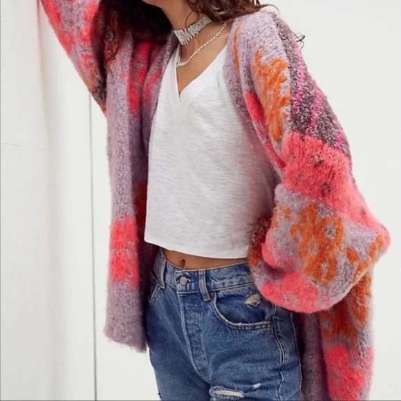 Free People Gather Me Close Cardi in Pink Rose Passion Flower